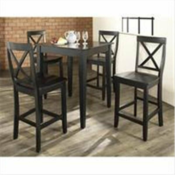 Modern Marketing Crosley Furniture 5 Piece Pub Dining Set with Tapered Leg and X-Back Stools in Black Finish KD520005BK